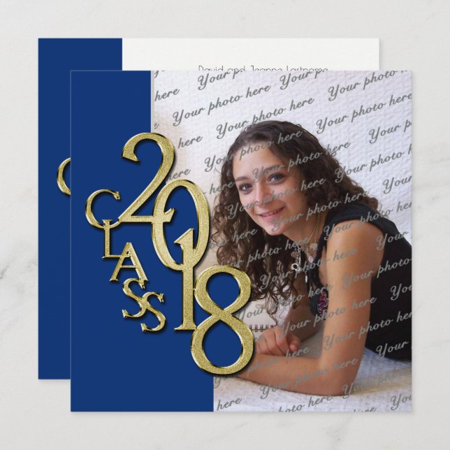 Invitation Bleu et or 2018Graduation (Devant / Derrière)
