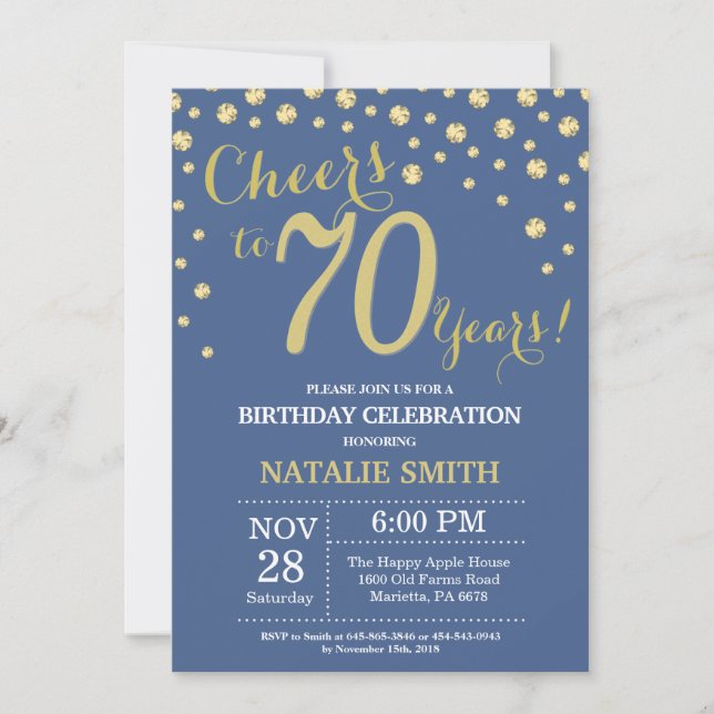Invitation Bleu et or 70e Anniversaire Diamant (Devant)