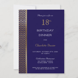 Invitation Bleu et or de la Marine 18e anniversaire Dîner