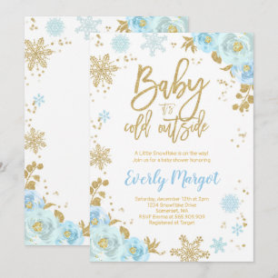 Invitation Bleu et or d'invitation de baby shower d'hiver