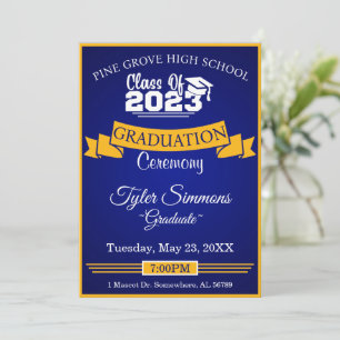 Invitation Bleu et or Graduation
