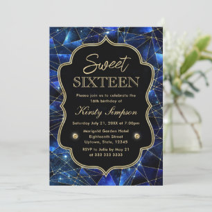 Invitation Bleu et or Midnight Crystal Galaxy Sweet 16