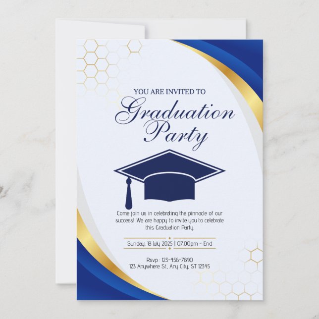 Invitation Bleu et or Parti de la graduation moderne (Devant)