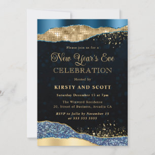 Invitation Bleu et or Parties scintillant Glam larmes Réveill