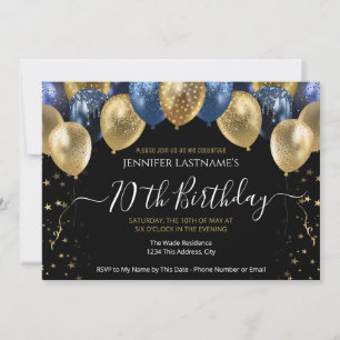 Invitation bleu et or pour la fête des 70 ans