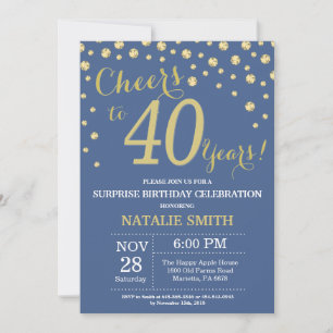 Invitation Bleu et or Surprise 40e Anniversaire Diamant