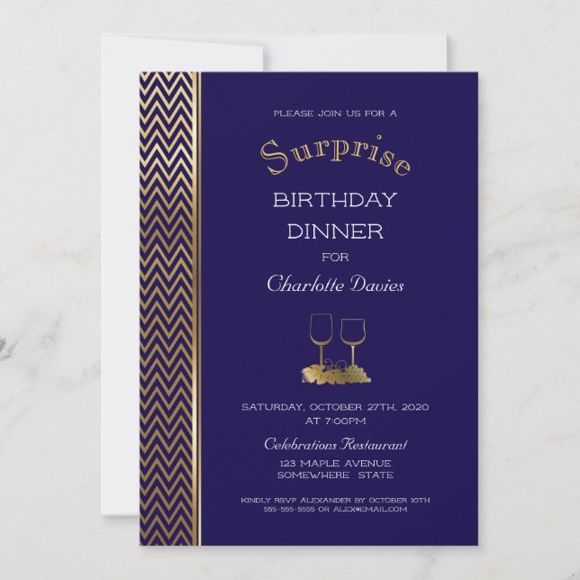 Invitation Bleu et or Surprise Anniversaire de la Marine (Devant)