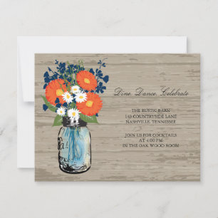 Invitation Bleu et orange Mason Jar Wood   Réception