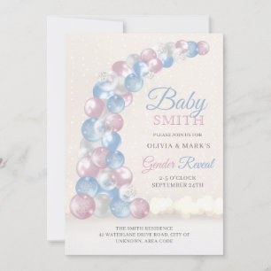 Invitation Bleu et rose Balloon Arch Baby Genre Révélation