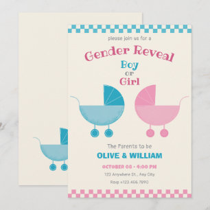 Invitation Bleu et rose poussette sexe révéler