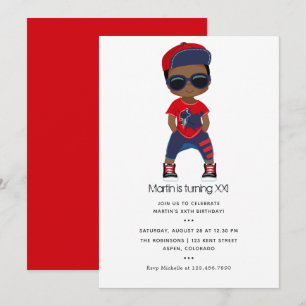 Invitation Bleu et rouge Hip hop thème Boy Birthday