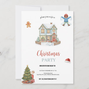 Invitation bleu et rouge le noël dans la maison de neige