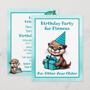 Invitation Bleu et Turquoise Otter Boy's Birthday Party