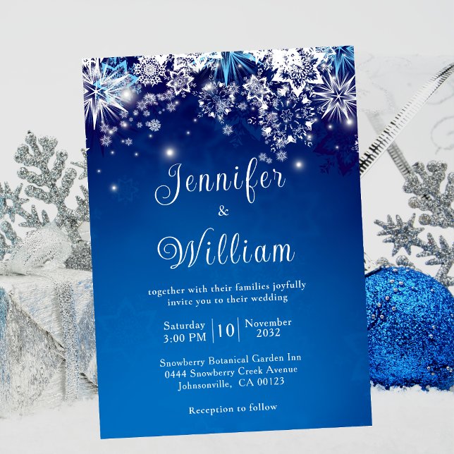 Invitation Bleu étincelle Flocon de neige Mariage d'hiver (Créateur téléchargé)