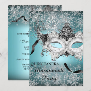 Invitation Bleu étincelle Masquerade Quinceanera