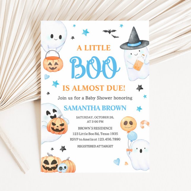 Invitation Bleu Fantôme Halloween Petit Baby shower Boo (A Little Boo Baby Shower Invitation
)