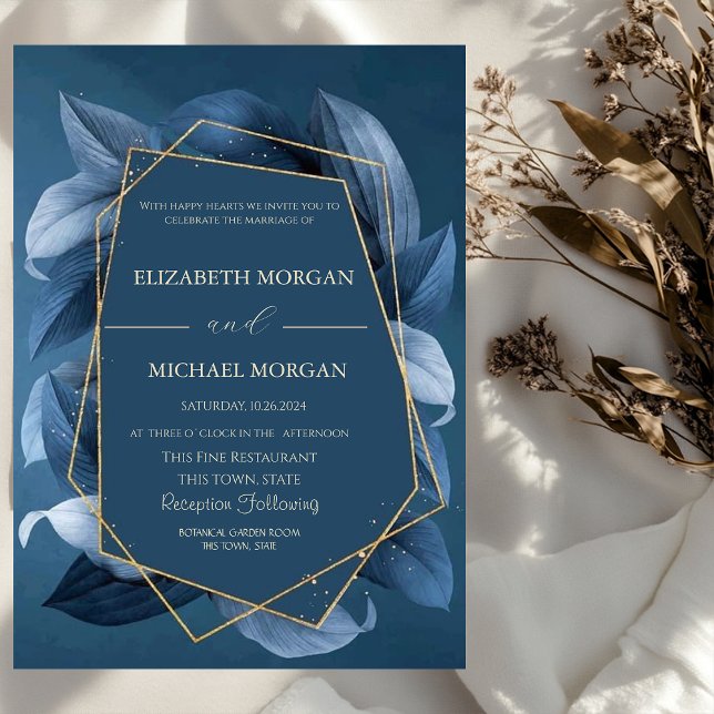 Invitation Bleu Feuille Gold Fame été (Créateur téléchargé)