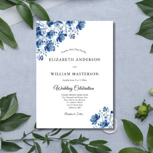 Invitation Bleu Fleur sauvage Aquarelle Élégante Mariage mode