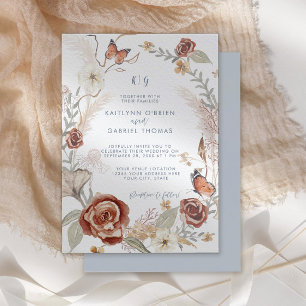 Invitation Bleu Fleur sauvage Floral Wreath Papillon vert
