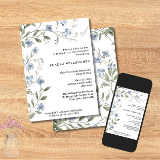 Invitation Bleu Fleur sauvage Graduation Party