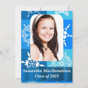 Invitation Bleu flocon de neige motif graduation photo