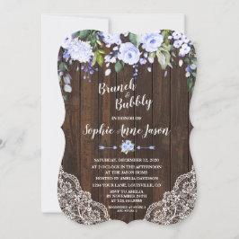 Invitation Bleu Floral Bois Brunch et Fête des mariées Bubbly