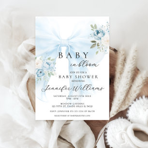 Invitation Bleu floral Coquette Bow Baby en fleurs Douche gar