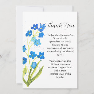 Invitation Bleu floral Forget me Not Remerciement de décès fu