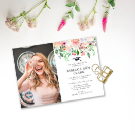Invitation Bleu Floral Greenery Diplôme photo personnalisée