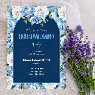 Invitation Bleu Floral Pattern Élégante Fête de réchauffement