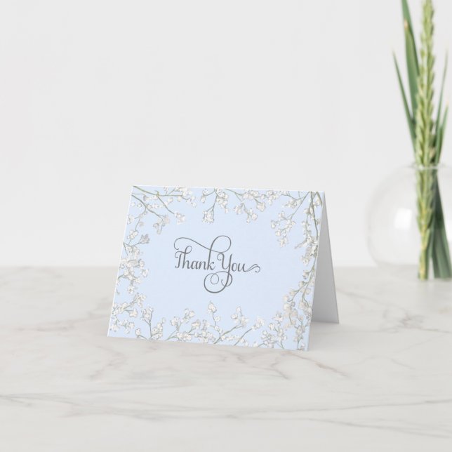 Invitation Bleu floral simple n Bébé blanc Respiration Merci (Devant)