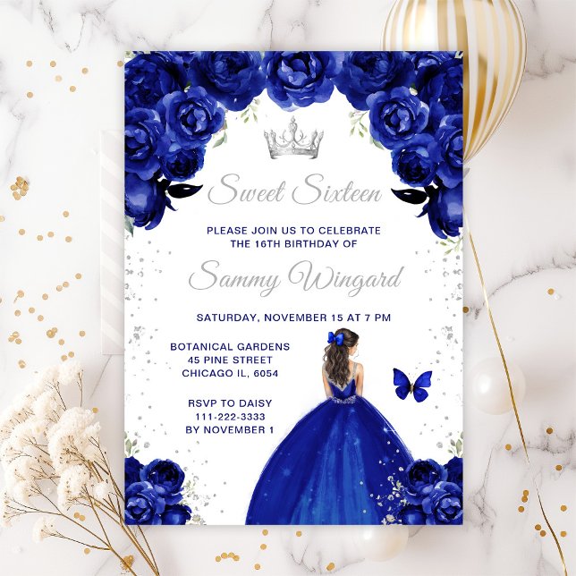 Invitation Bleu foncé Brunette Cheveux Princesse Sweet sixtee (Créateur téléchargé)