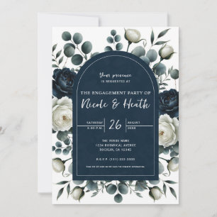 Invitation Bleu foncé et blanc Moderne Alliance florale