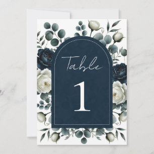 Invitation Bleu foncé et blanc Moderne Floral Mariage