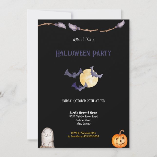 INVITATION BLEU FONCÉ ET ORANGE HALLOWEEN (Devant)