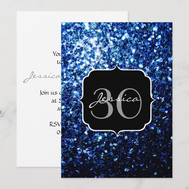 Invitation Bleu foncé foncé brillant parties scintillant scin (Devant / Derrière)