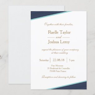 Invitation Bleu foncé or blanc gris gris subtil rayures maria