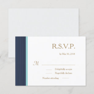 Invitation Bleu foncé or blanc subtil rayures mariage RSVP