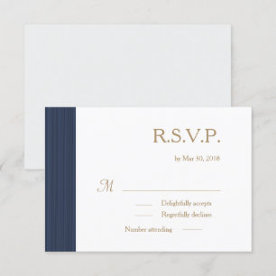 Invitation Bleu foncé or blanc subtil rayures mariage RSVP