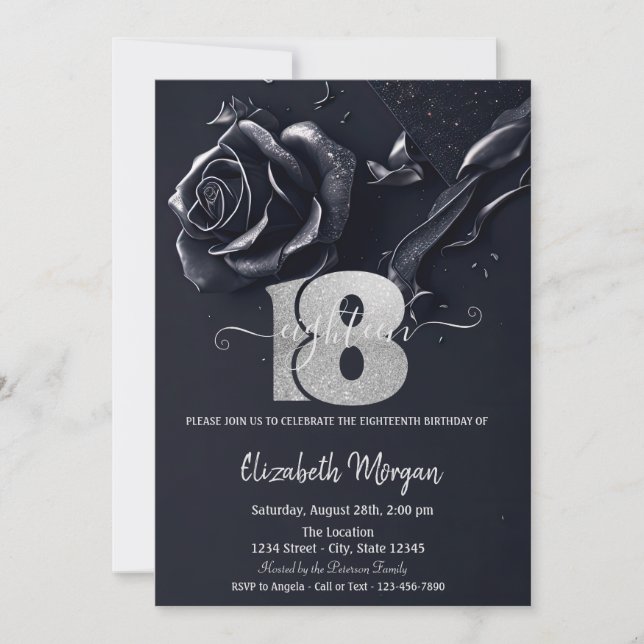 Invitation Bleu foncé Rose gothique 18e anniversaire (Devant)