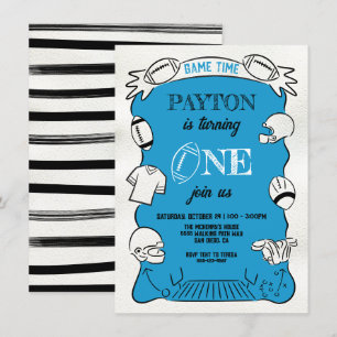 Invitation Bleu Football 1ère Main dessinée Anniversaire