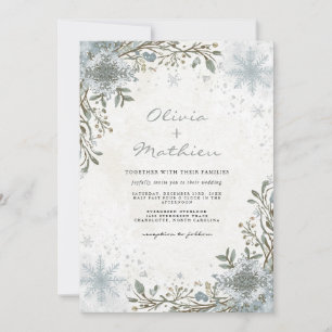 Invitation Bleu gelé Mariage végétal d'hiver