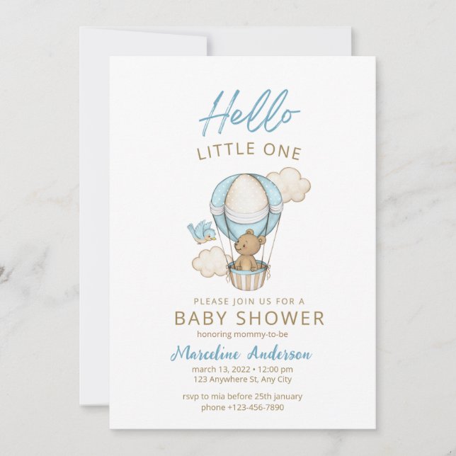 Invitation Bleu Gold Cute Baby Boy Douche (Devant)