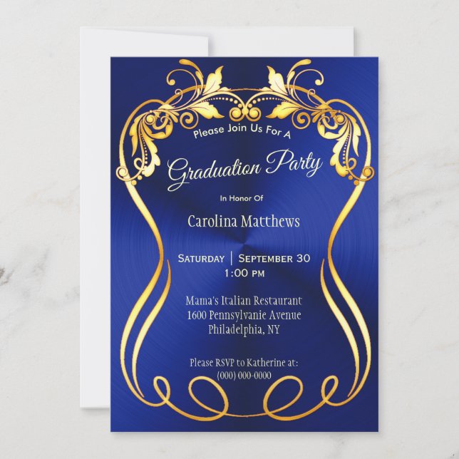 Invitation Bleu Gold Elegant Graduation (Devant)