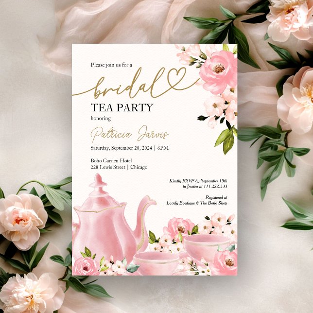 Invitation Bleu Gold Floral Fête des mariées Tea Party (Créateur téléchargé)