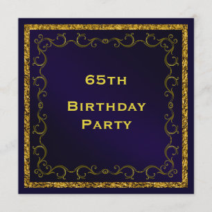 Invitation Bleu & Gold Man's Double face 65e anniversaire