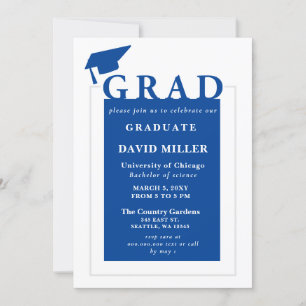 Invitation Bleu Grad Moderne Minimaliste Graduation