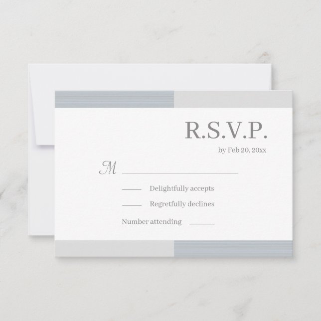 Invitation Bleu Gris Blanc Poussiéreux Rayures Élégant Répons (Devant)