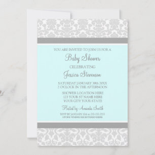 Invitation Bleu gris Damas Personnalisé Bébé Shower Invitatio
