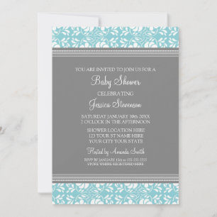 Invitation Bleu gris Damas Personnalisé Bébé Shower Invitatio